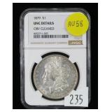 1879 Morgan dollar, NGC slab certified Unc.