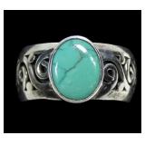 Sterling silver bezel set turquoise ring with wide