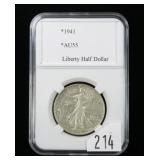 1941 Walking Liberty half dollar, AU-55