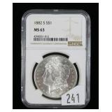 1882-S Morgan dollar, NGC slab certified MS-63