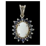 Vintage sterling silver opal pendant with blue