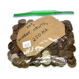 Lot of wheat cents, 250 pcs.