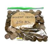 Lot of wheat cents, 250 pcs.