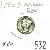 1931-D Mercury dime