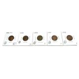 Lot of wheat cents, 5 pcs.