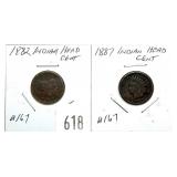 Lot of Indian Head cents: 1882, 1887, 2 pcs.