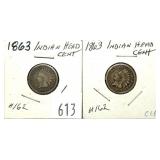 Lot of Indian Head cents: 1863, 1863, 2 pcs.