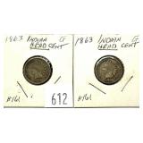 Lot of Indian Head cents: 1863, 1863, 2 pcs.
