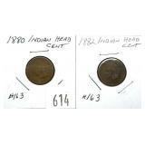 Lot of Indian Head cents: 1880, 1882, 2 pcs.