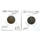 Lot of Indian Head cents: 1880, 1884, 2 pcs.