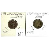 Lot of Indian Head cents: 1859, 1864, 2 pcs.