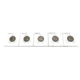 x5- 1936-D Buffalo nickels, -x5 nickels, Sold by