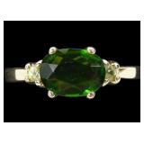 14K Yellow gold oval cut emerald ring with round