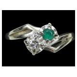 14K White gold diamond and emerald ring in