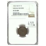1922 Lincoln cent, NGC slab certified VF-25