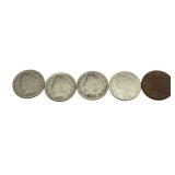 x5- Liberty nickels, mixed dates, -x5 nickels,