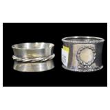 Lot, two sterling silver napkin rings,