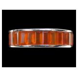 Sterling silver channel set carnelian baguette