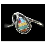 Sterling silver dentil set pear shape inlaid
