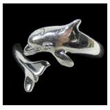 Sterling silver dolphin wraparound ring, size 7