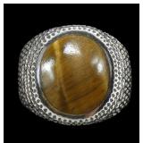 Sterling silver flush mount tiger eye ring with