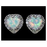 Sterling silver heart shape lab opal post earrings