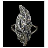 Vintage sterling silver marcasite leaf pattern