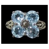 Vintage round cut blue topaz 4-stone flower design
