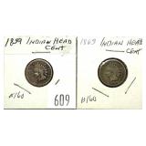 Lot of Indian Head cents: 1859, 1863, 2 pcs.