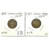 Lot of Indian Head cents: 1859, 1863, 2 pcs.
