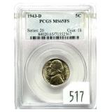 1943-D Jefferson nickel, PCGS slab certified