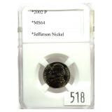 2002 Jefferson nickel, PCCB slabbed MS-64