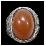 Sterling silver bezel set carnelian ring in rustic