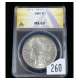 1887 Morgan dollar, ANACS slab certified MS-63