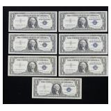 x7- $1 silver certificates, Unc., series of 1957B,
