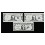 x3- $1 silver certificates, Unc., series of 1957B,