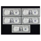 x5- $1 silver certificates, Unc., series of 1957A,