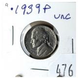 1939 Jefferson nickel, Unc.
