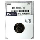 1956 nickel, PCI slab certified MS-66 FS