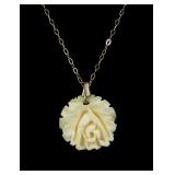 14K Yellow gold 16' chain with carved rose