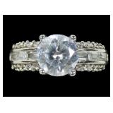 Sterling silver CZ solitaire ring, approx 2 cts.,