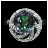 Sterling silver oval cut mystic quartz ring in