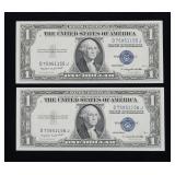 x2- $1 silver certificates, Unc., series of 1935G,