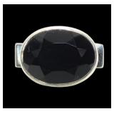 Sterling silver bezel set faceted inky blue/black