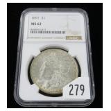 1897 Morgan dollar, NGC slab certified MS-62