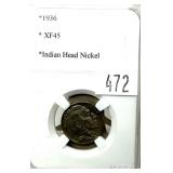 1936 Buffalo nickel, PCCB slab certified XF-45