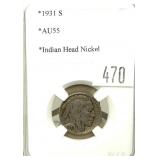1931-S Buffalo nickel, PCCB slab certified AU-55