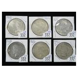 x6- Peace dollars: 1923, 1923-S, 2-1924, 1925,
