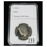 1985-S Kennedy half dollar, gem BU
