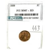1939 Lincoln cent, PCI slab certified MS-67